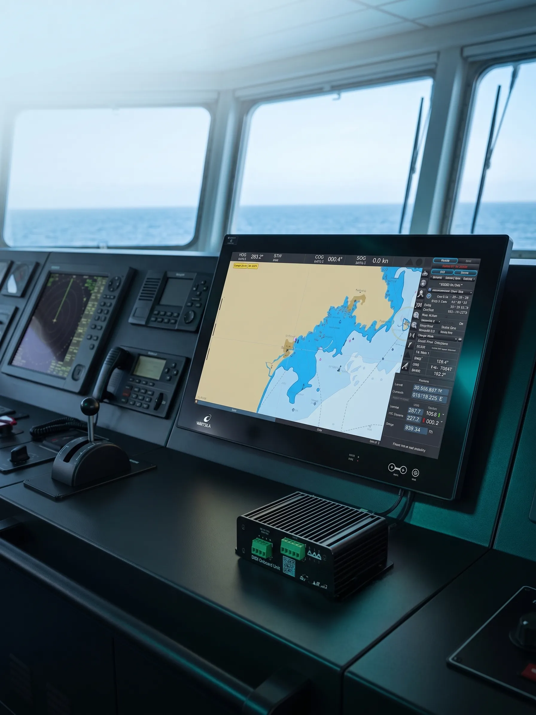 DIDI Onboard Unit on the bridge console, cabled to the ECDIS it delivers ENC chart updates to
